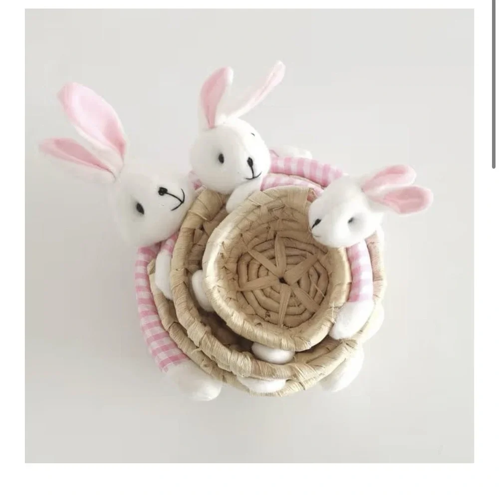 pink Straw Corn Husk Storage Basket Ornaments Storage Candy‎ Sundries Basket
